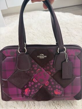 COACH oxblood Patchwork floral Satchel Bag